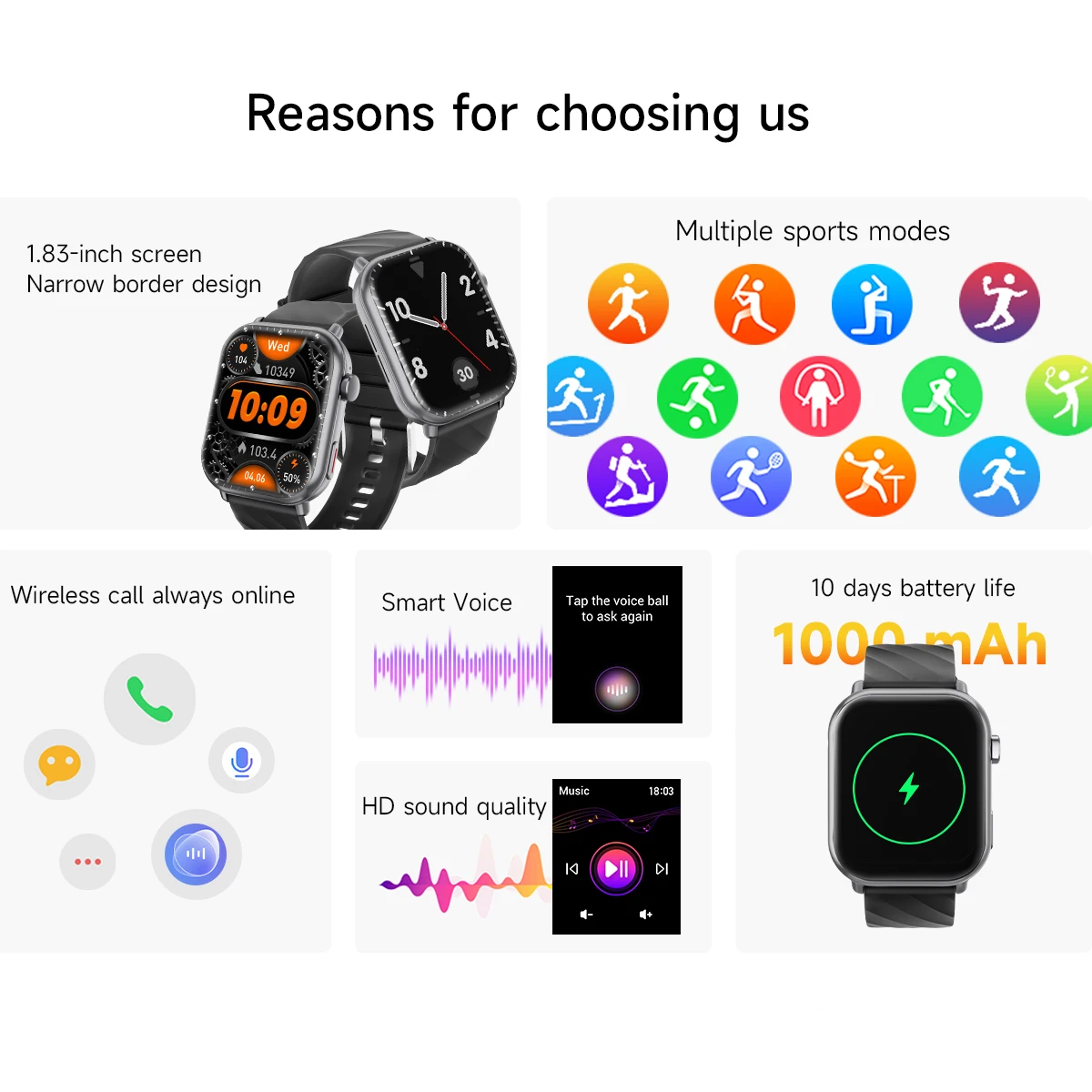 2025 NEW Hot Smartwatch 1.83''HD Screen1000mAh Large Battery Outdoor Sports Watches Bluetooth Call IP68 Waterproof for Men Women 2