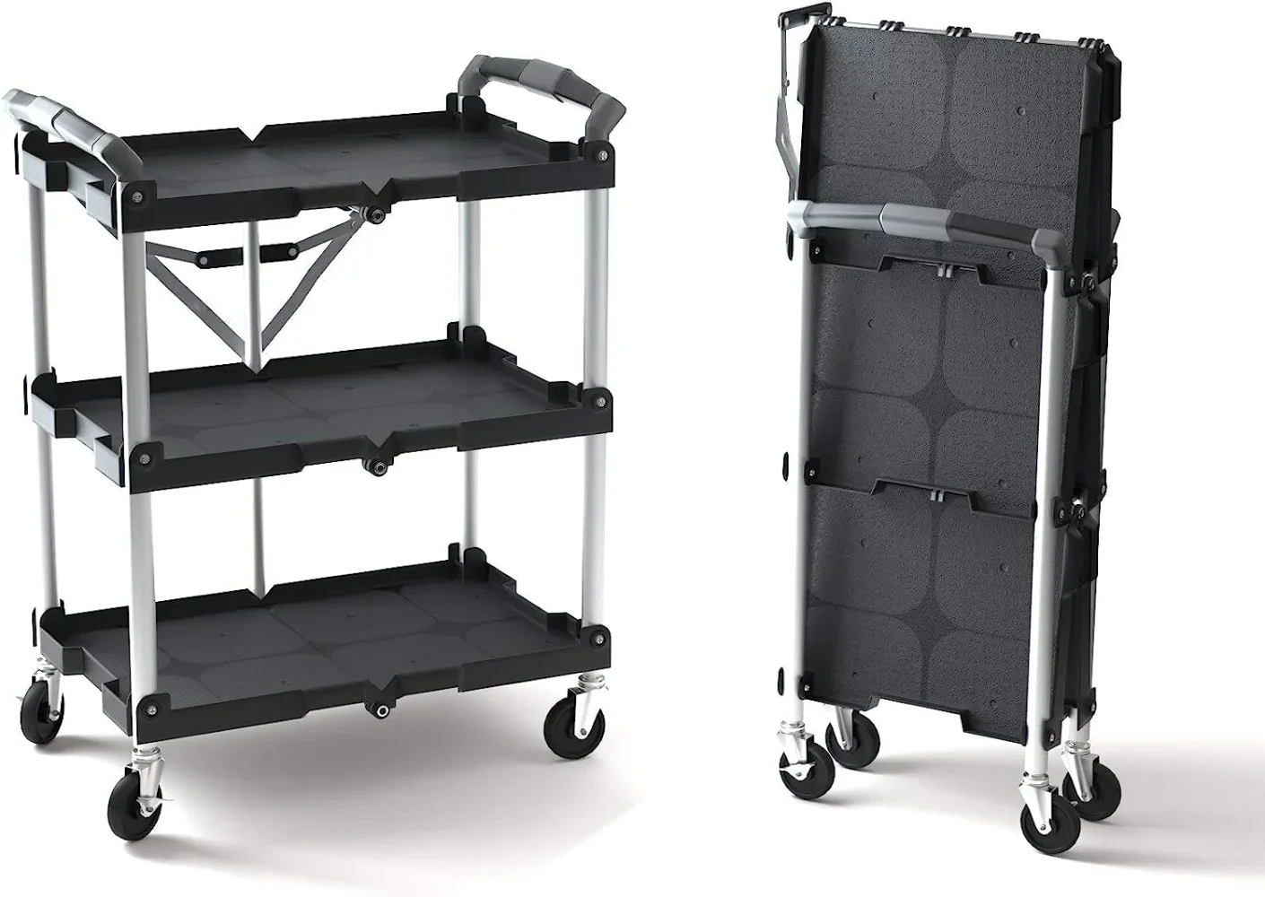 

Olympia Tools 85-188 Pack-N-Roll Folding Collapsible Service Cart, Black, 50 Lb. Load Capacity per Shelf,Hotel Trolley