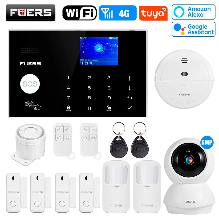 FUERS G34 Tuya สมาร์ท WIFI 4G Wireless Home Burglar Security ALARM ระบบควบคุมไซเรน Motion Detector เซ็นเซอร์ควัน 1