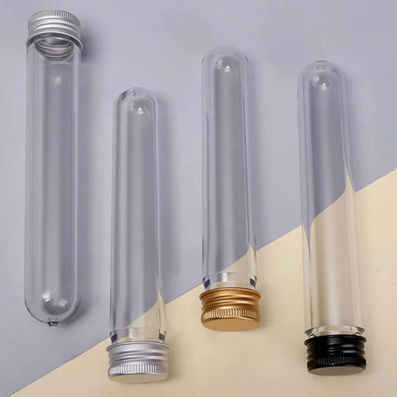 

50Pcs 40ml PET Test Tube Bottles, Candy Cans, Bath Salt Bottles, Aluminum Covered Transparent Cylinder Test Bottles