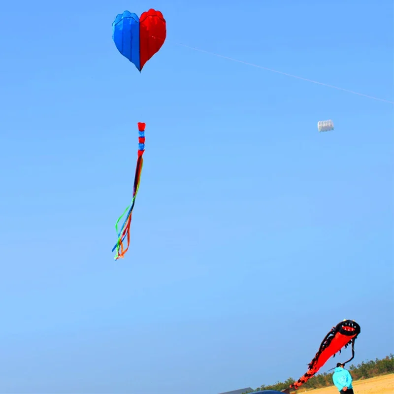 3D 5.5M Red/Blue Heart Shaped Soft Kite 8 Kites with Long Float Tail Beach Kites Easy To Fly and Tear Resistant Storage Bag 6