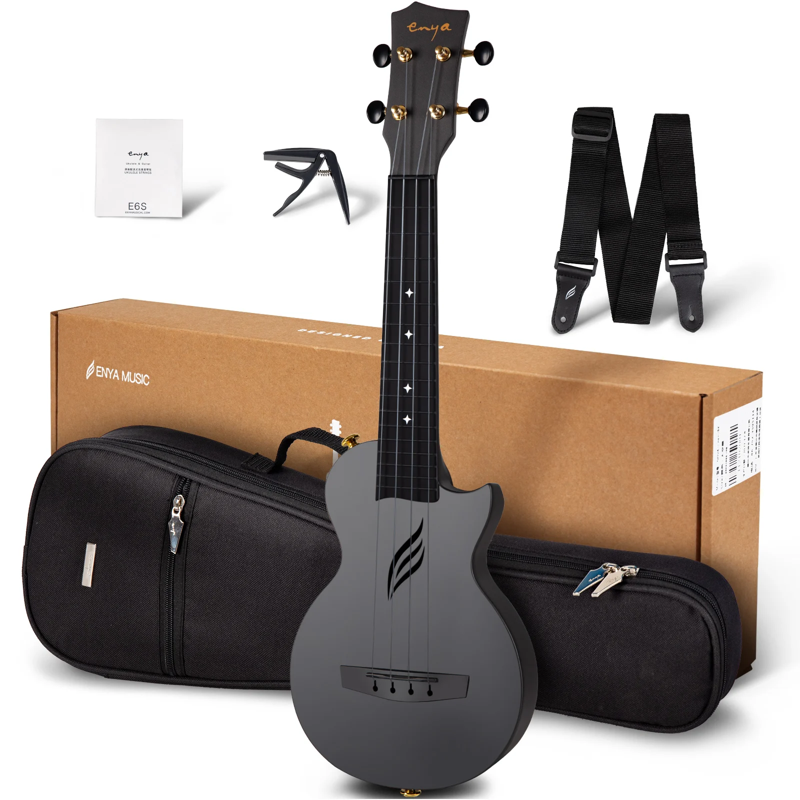 Soprano Ukulele Mini 21" Enya Nova U Carbon Fiber Travel Ukulele With