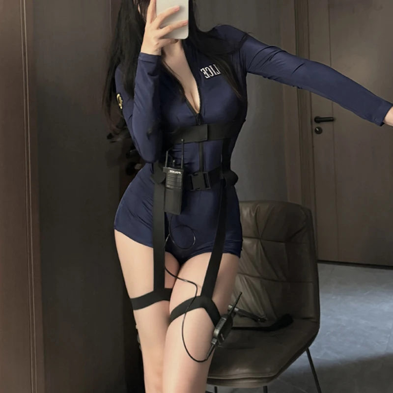 

Sexy Lingerie Nightclub Policewoman Uniform Role Play Costumes Temptation Bag Hip Skirt Policewoman Nightclub Flirting Party Set