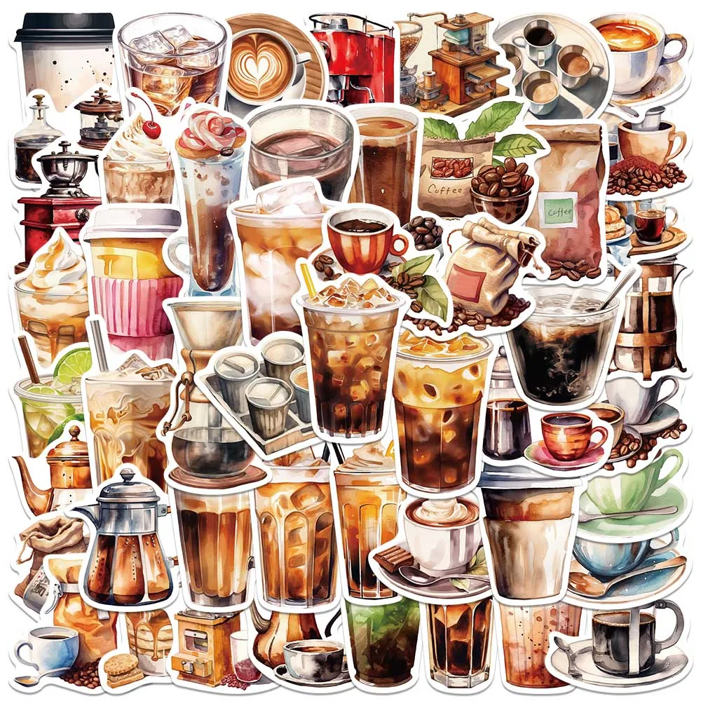 50pcs Vinyl Laptop Decals Cute Cartoon Coffee Lover Stickers For Luggage Water Bottle Notebook Phone Waterproof Graffiti