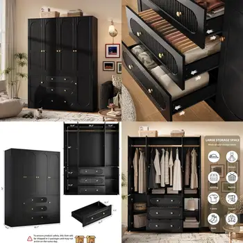 72" Black Wooden Wardrobe 1