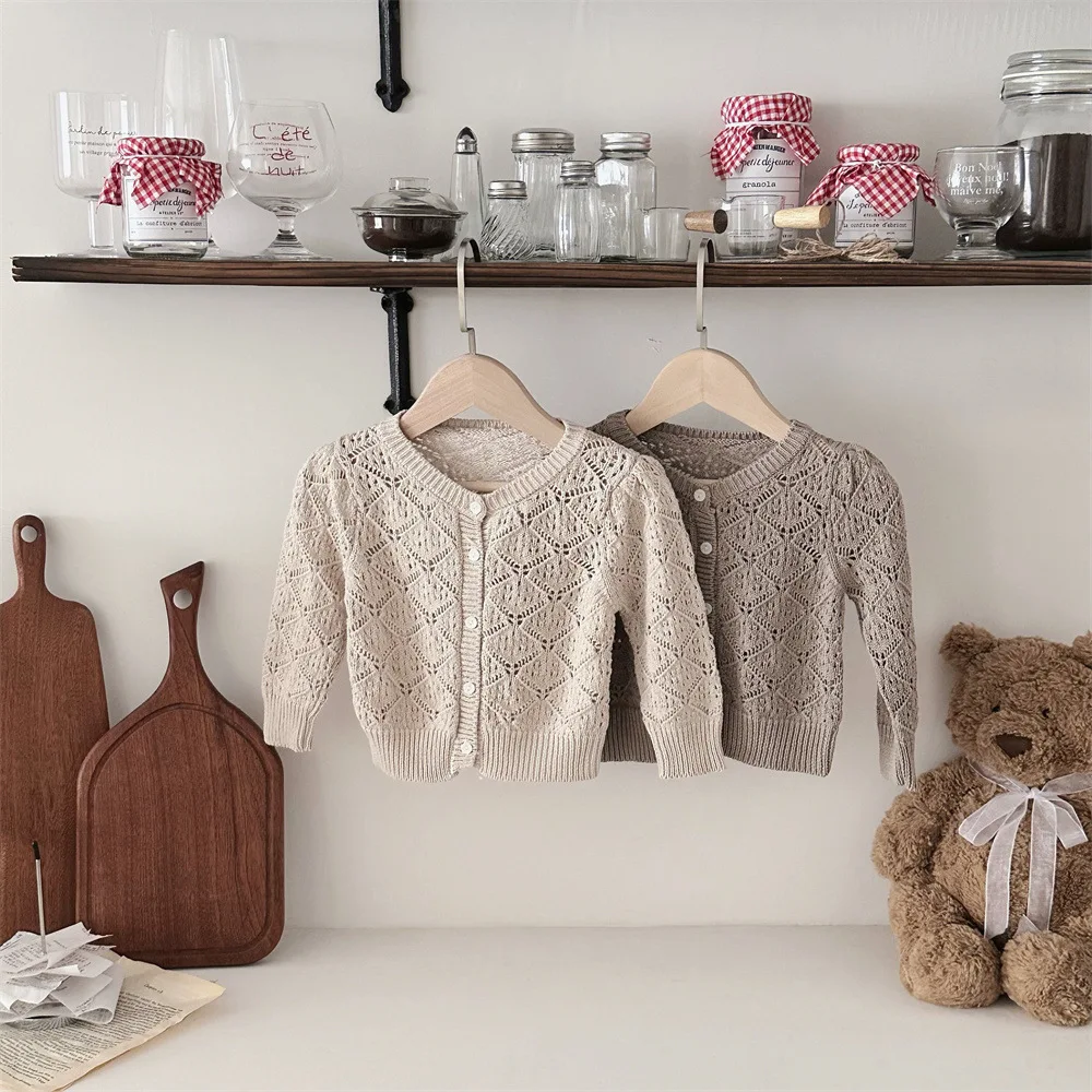 Ins Baby Sweater Coat 2025 Spring And Autumn Baby Hollow Knitted Sweater Cardigan Girl Baby Long Sleeve Coat