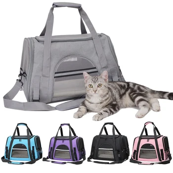 Bolsa de transporte portátil de malla transpirable para gatos, bolso de mano plegable para mascotas, de viaje 1