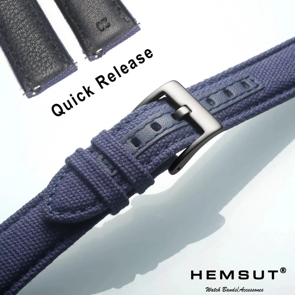 

Hemsut Canvas Watch Bands Premium Material Quick Release Black Quality Nylon Watch Straps Steel Buckle 18mm 20mm 22mm 24mm
