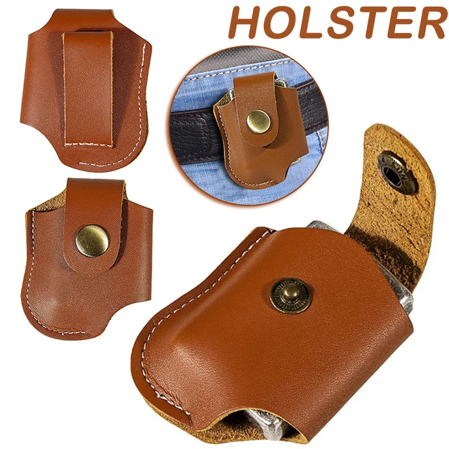Handmade Genuine Leather Kerosene Oil Lighter Belt Case Waist Bag For Zippo Lighters Solid Color Without Pattern Leather Bag 2