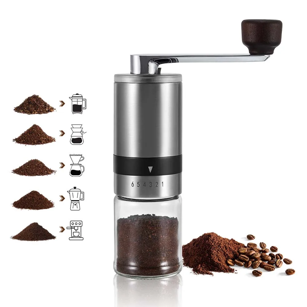 

1PCS Portable Manual Coffee Grinder Stainless Steel Hand Coffee Mill Ceramic Adjustable Coffee Bean Grinder For Home Office