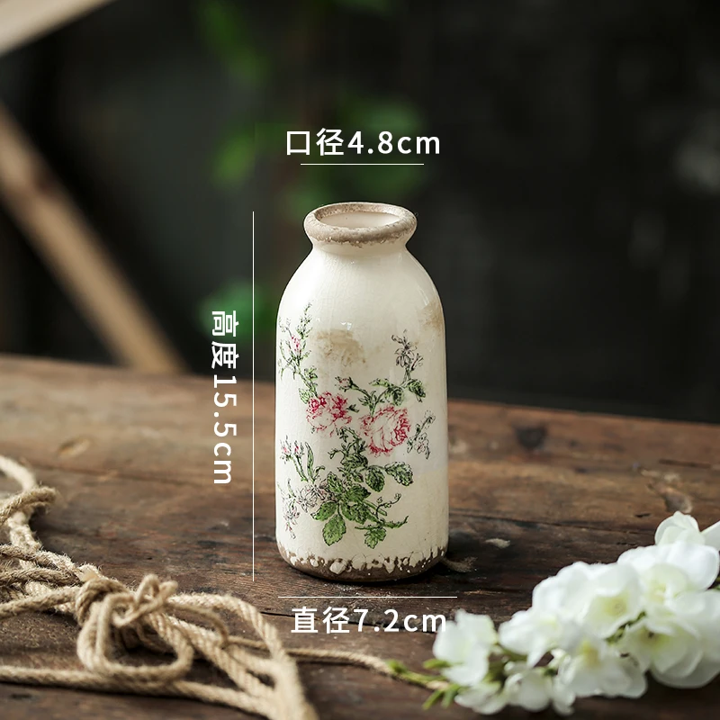 Retro and Antique Ceramic Small Vase Decorations Living Room Flower Arrangements, Dried Flowers Niche Creative Decorations 6