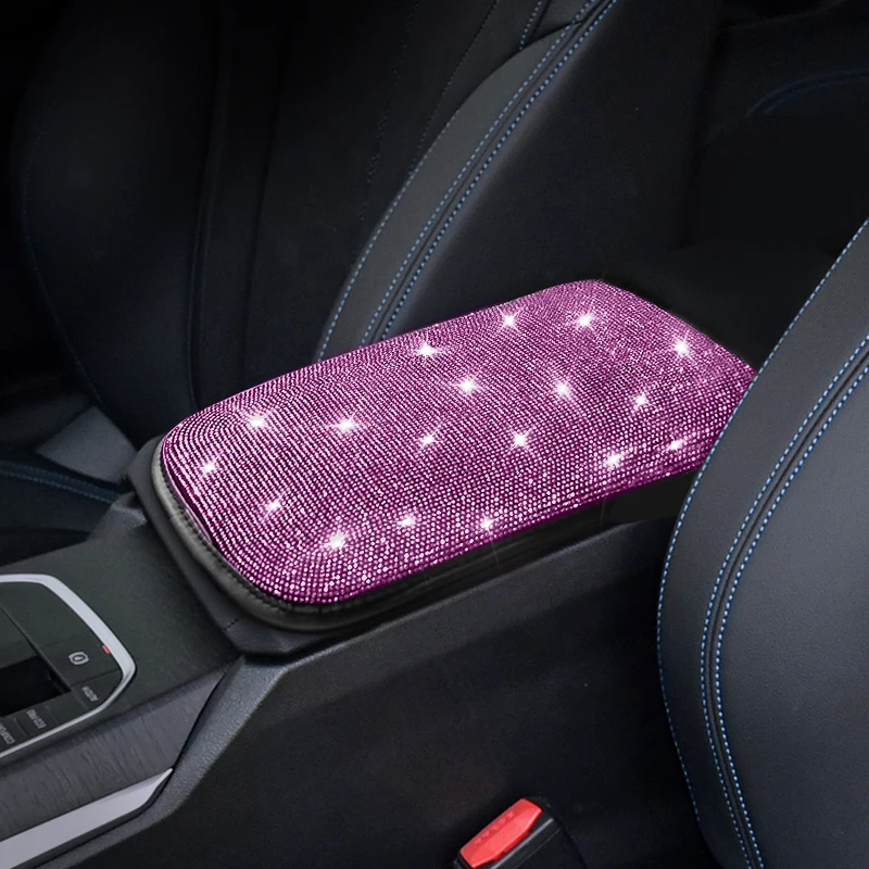 Crystal Car Armrest Mat Universal Leather Waterproof Dust-proof Storage Box Pad Non-slip Cover Bling Car Accessories for Girls