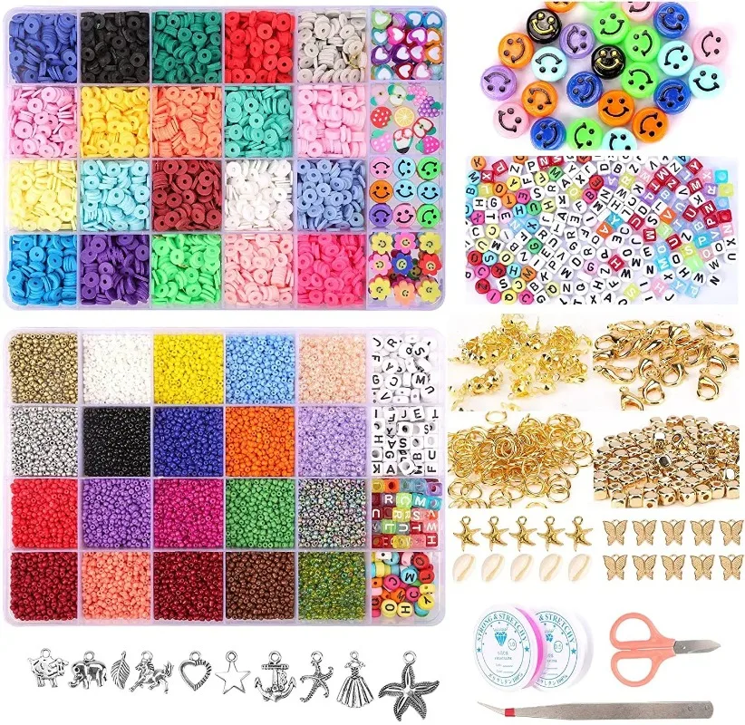 

Colors Flat Beads Bracelet Making For Girls Letters Smile Face Clay Bead Letter Bead Kit DIY Bracelet Making Kit