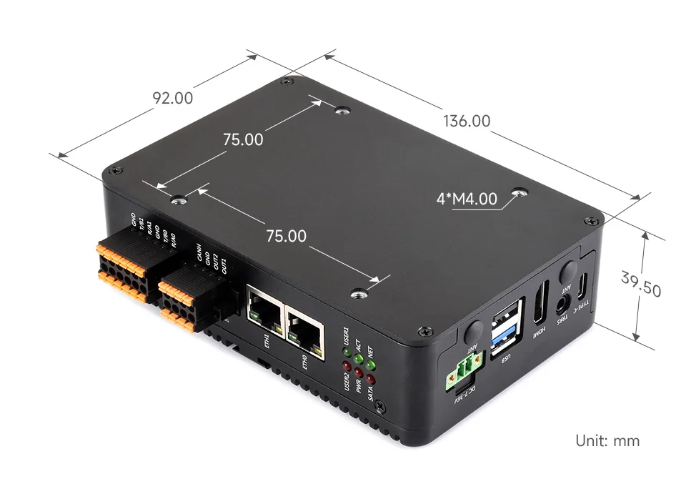  Dual Ethernet Base Board designed for CM 5, outline dimensions