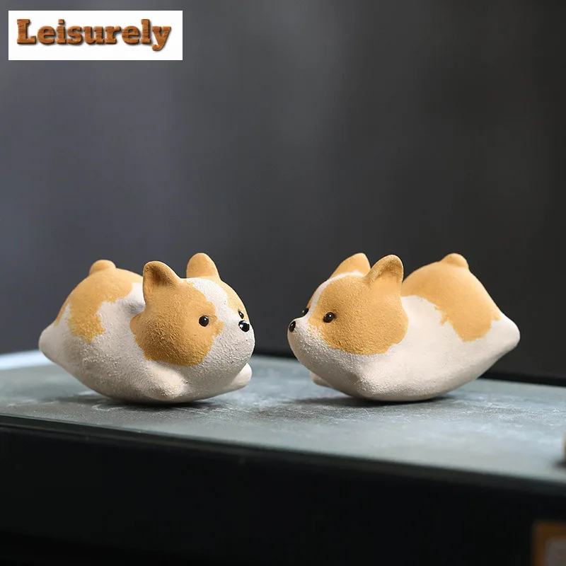 Yixing Purple Clay Cute Fortune Zodiac Dog Tea Pet Vintage Fish Tank Landscaping Tea Figurine Play Toys Tea Statue Ornaments