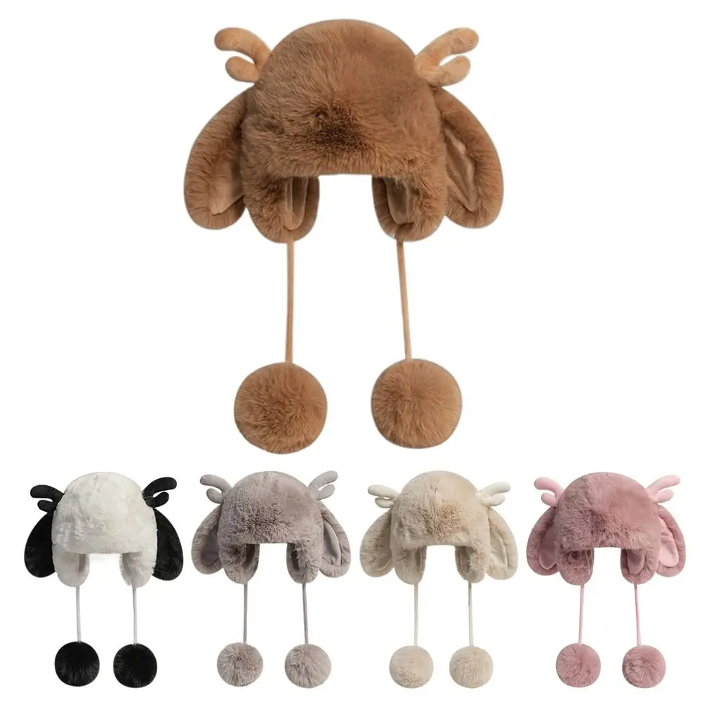 

Windproof Warm Plush Hat Cute Cold-resistant Thickened Fluffy Beanies Ear Protection Pom-pom Cap for Women