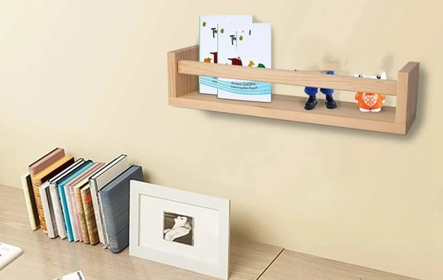 מדפי קיר צף מעץ טבעי - סגנון רוסטי קלאסי לאחסון מונח על הקיר לחדר האמבטיה, המטבח, חדר התינוקות, חדר השינה והמשרד