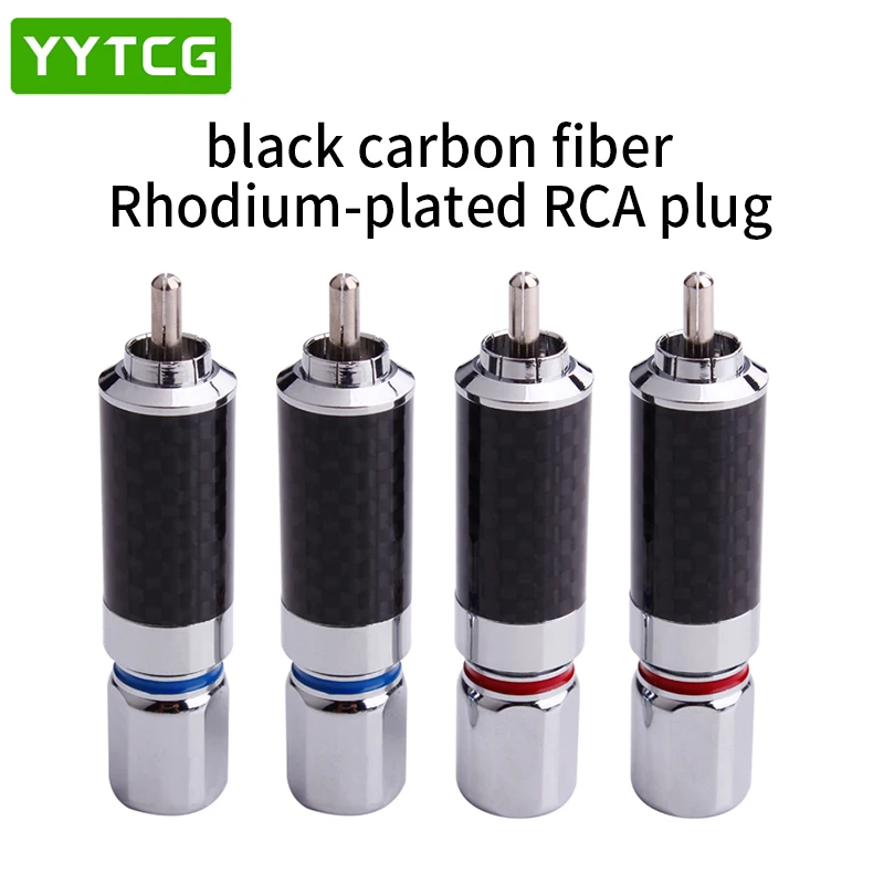 Yytcg-ródio Banhado Speaker Rca Macho Plug Solda Fio Conector Audiophile Elétrica Fibra de Carbono Adaptador Splice Áudio Jack Pcs