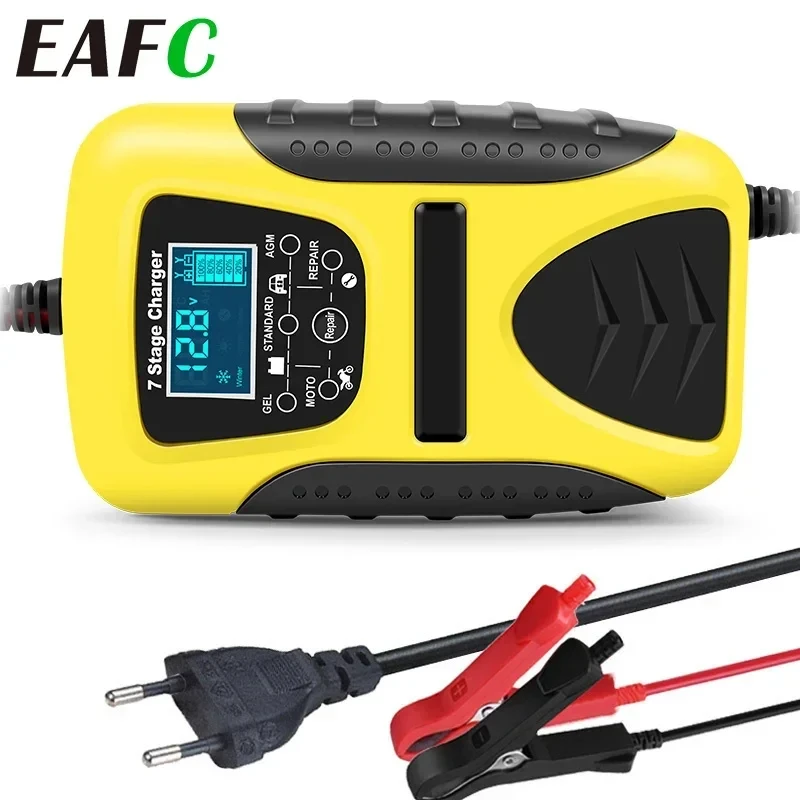 12V 7A Automatic Smart Auto Battery Charger 7-stage Car Battery Charger for Car Motorcycle Pulse Repair Charger LCD Display