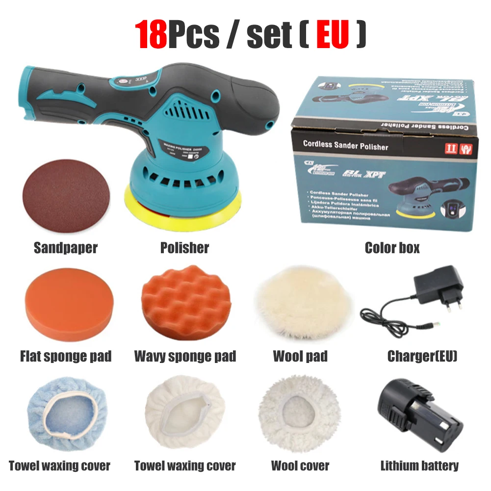 

EU/US Cordless Car Polisher Rechargeable Wireless Polishing Waxer Machine Adjustable Speed Detailing Waxing Machine Accessories