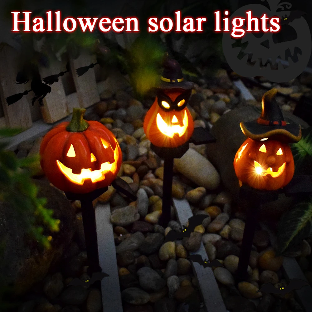 

Creative Solar Outdoor Garden Halloween Pumpkin Lantern Resin Handicrafts Garden Festival Atmosphere Decorative Insert Light Hot