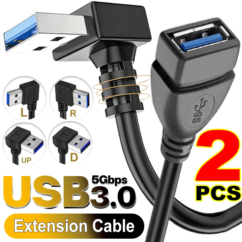 USB 3.0 90-Degree Angle Extension Cable - A Male to A Female Adapter