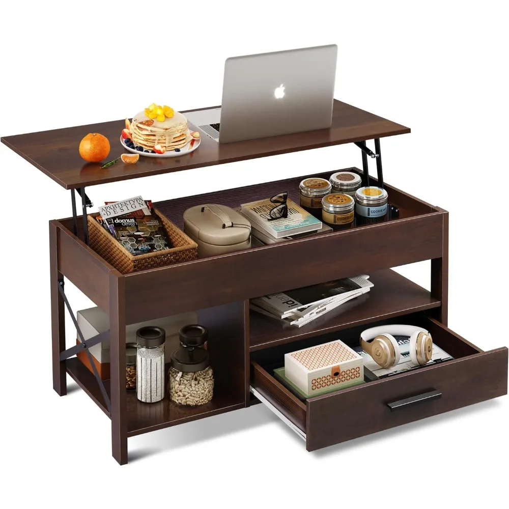 Coffee Table, 39" Lift Top Coffee Table with Hidden Compartment, Storage Drawers and Storage Shelf for Living Room, Reception 2