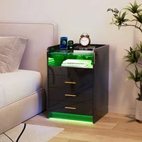 Деревянная тумбочка с 3 ящиками/лампой с раздвижным отделением/зарядная станция 2AC/2USB для спальни, гостиной, небольшого пространства, вилка европейского стандарта — изображение 5