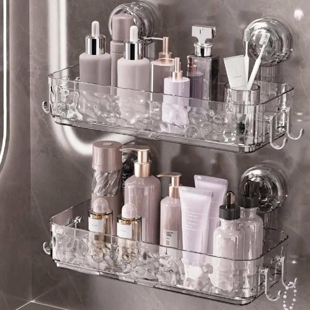 Suction Cup Storage Rack Kitchen Organizer Strong Load-bearing No Drilling Easy Install Wall-Mounted Triangular Bathroom Shower