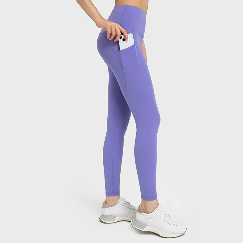 Solid color high waist side pockets Leggings Yoga Pants Tights Hip Sport Pants Women Fitness Elastic Exercise Gym Activewear jog