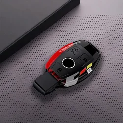 Luxury Leather Car Key Cover for Mercedes Benz - Premium Auto Accessory (3 btn black red)