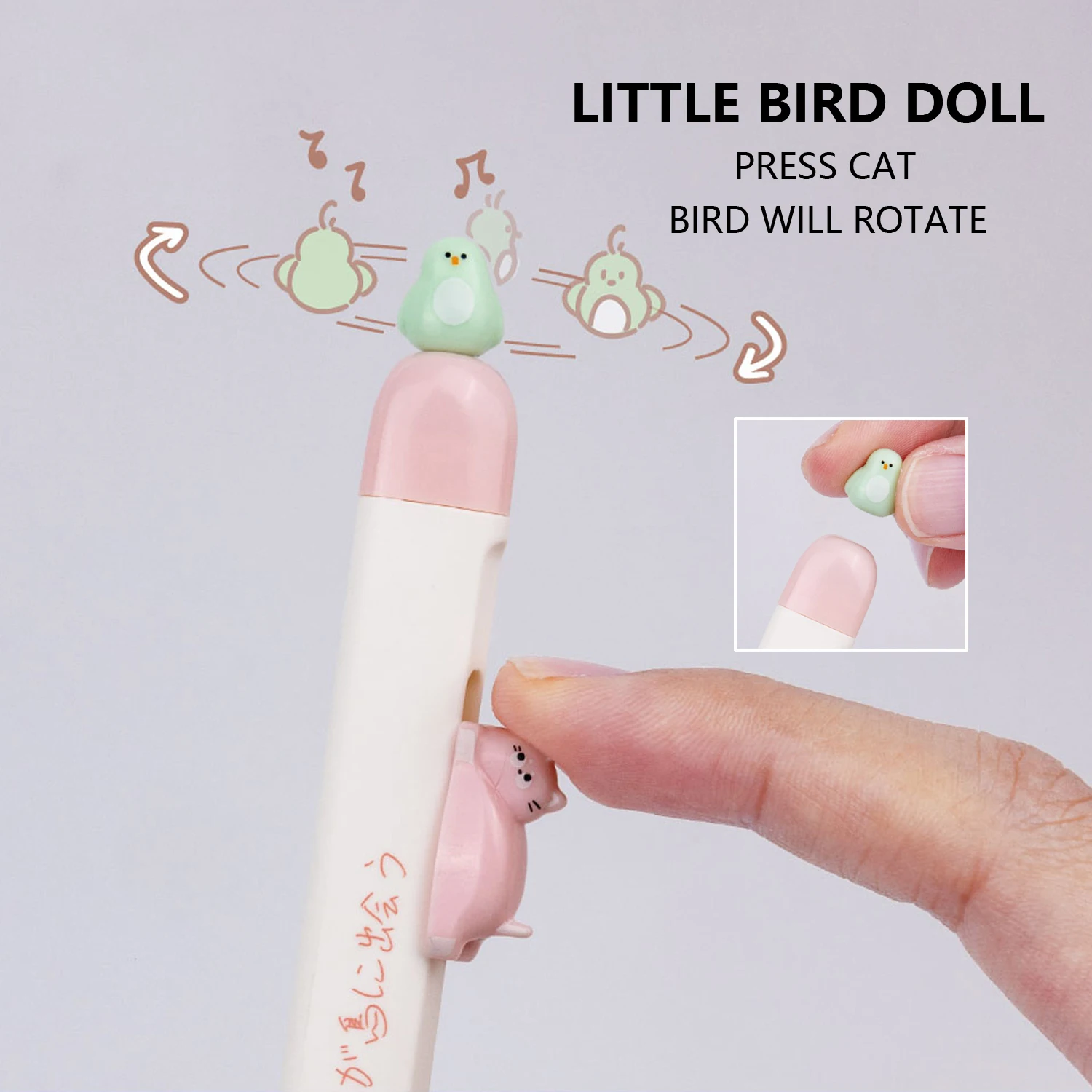 4 Pcs/Set Creative Cat And Bird Design Gel Pens Cute Funny Decompression 0.5mm Black Ink Writing Pens Stationery Supplies