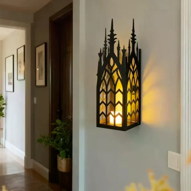 Wall Candle Sconce Holder Gothic Cathedral Wall Sconce Black Metal Wall Mount Candle Holder For Living Room, Dining Room,Rustic