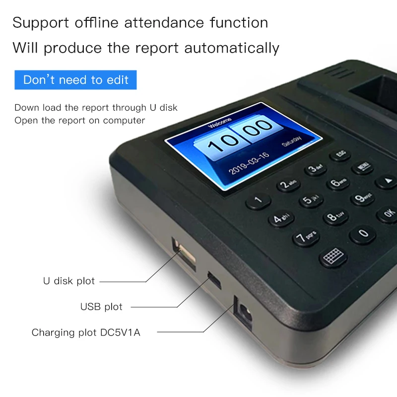 Fingerprint attendance biometric machine 2.8-inch color screen fingerprint password intelligent multilingual USB data management attendance machine