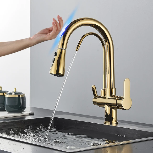 Robinet de cuisine tactile avec bec rétractable et capteur d'eau