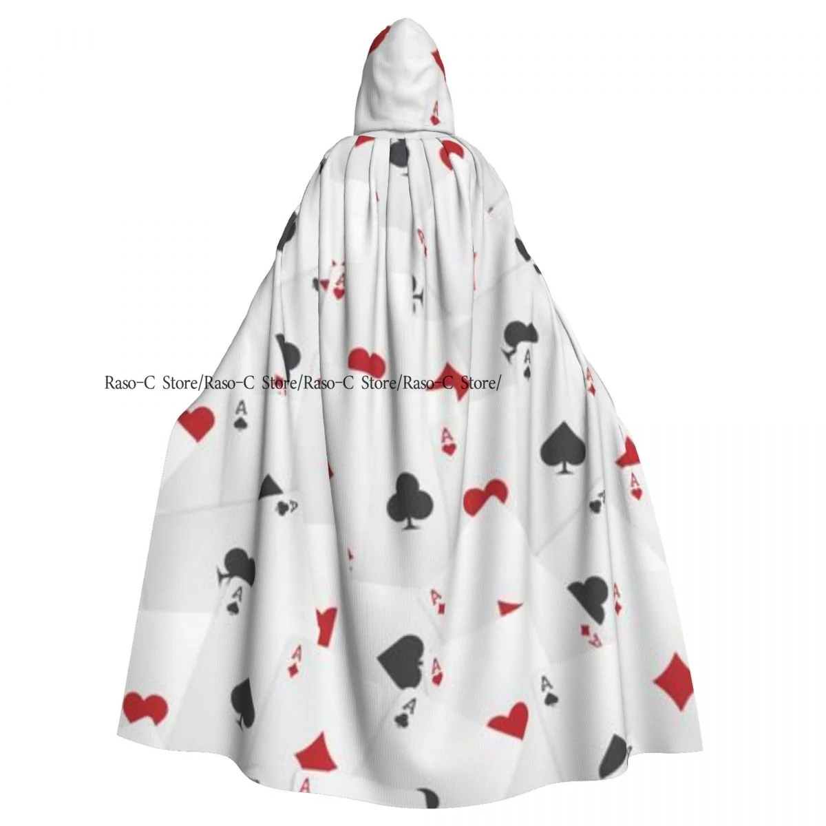 

Unisex Witch Party Reversible Hooded Adult Vampires Cape Cloak Scattered Playing Cards Pattern