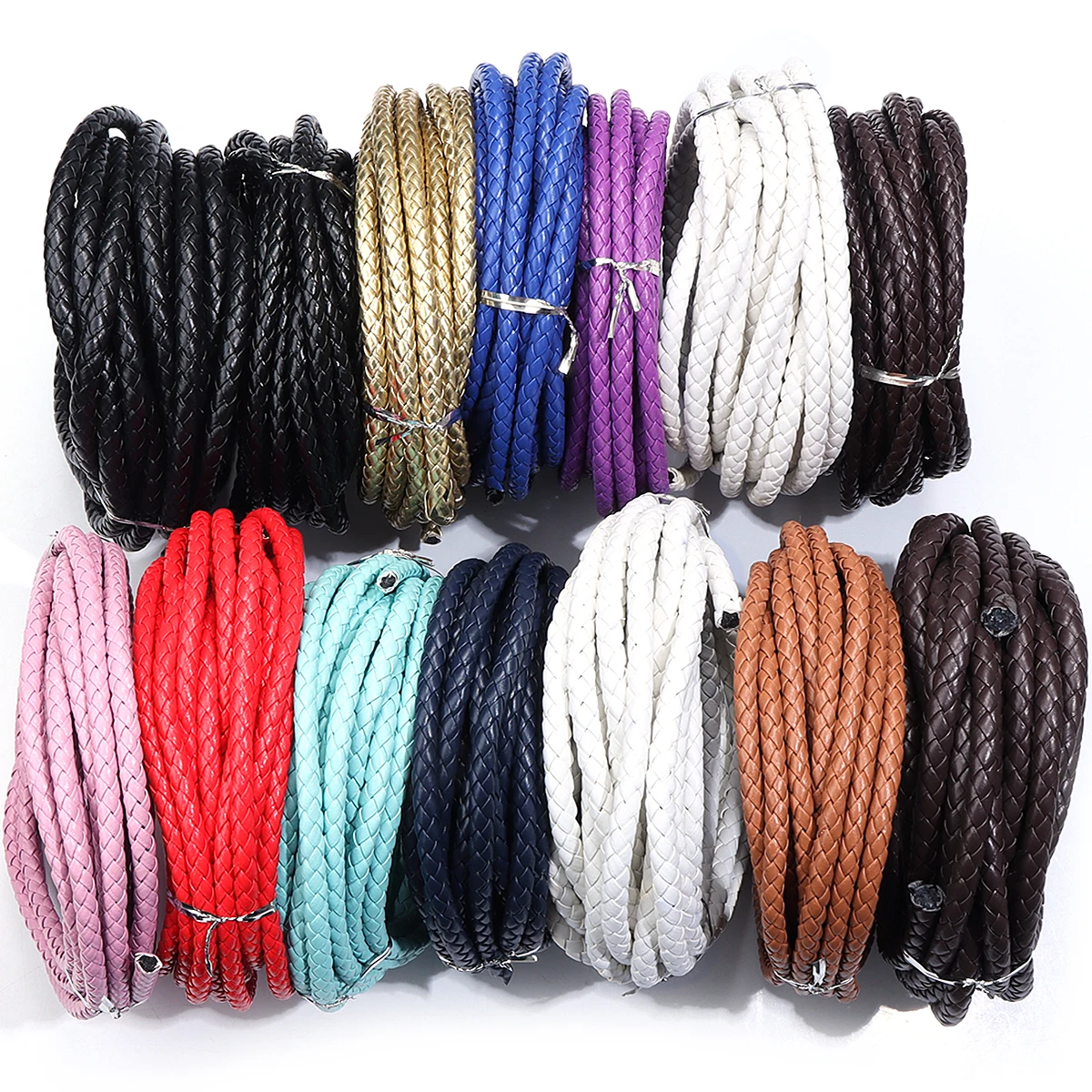 5Yards/Lot 6mm 7mm Colorful Braided Genuine Leather Bracelet