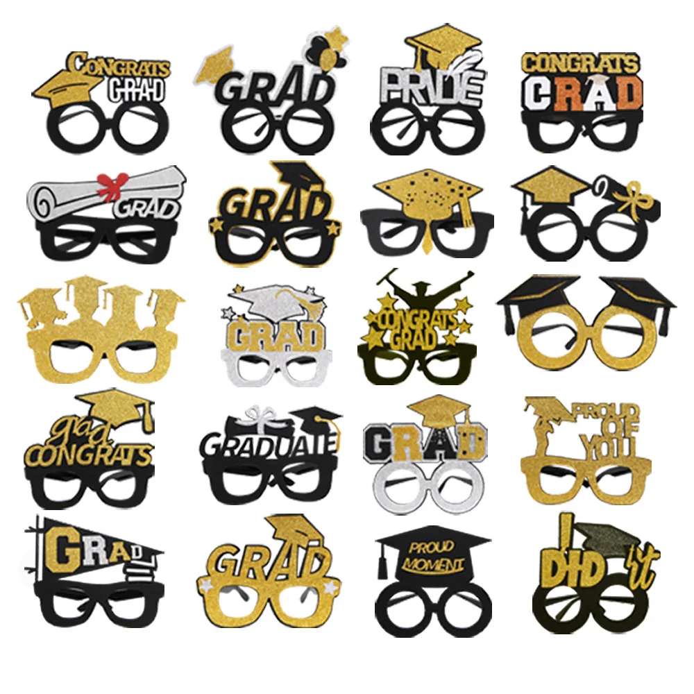 

Black Gold Shiny Graduation Season Funny Glasses Photo Props Finish School Party Glasses Happy Graduation Party Congrats Grade