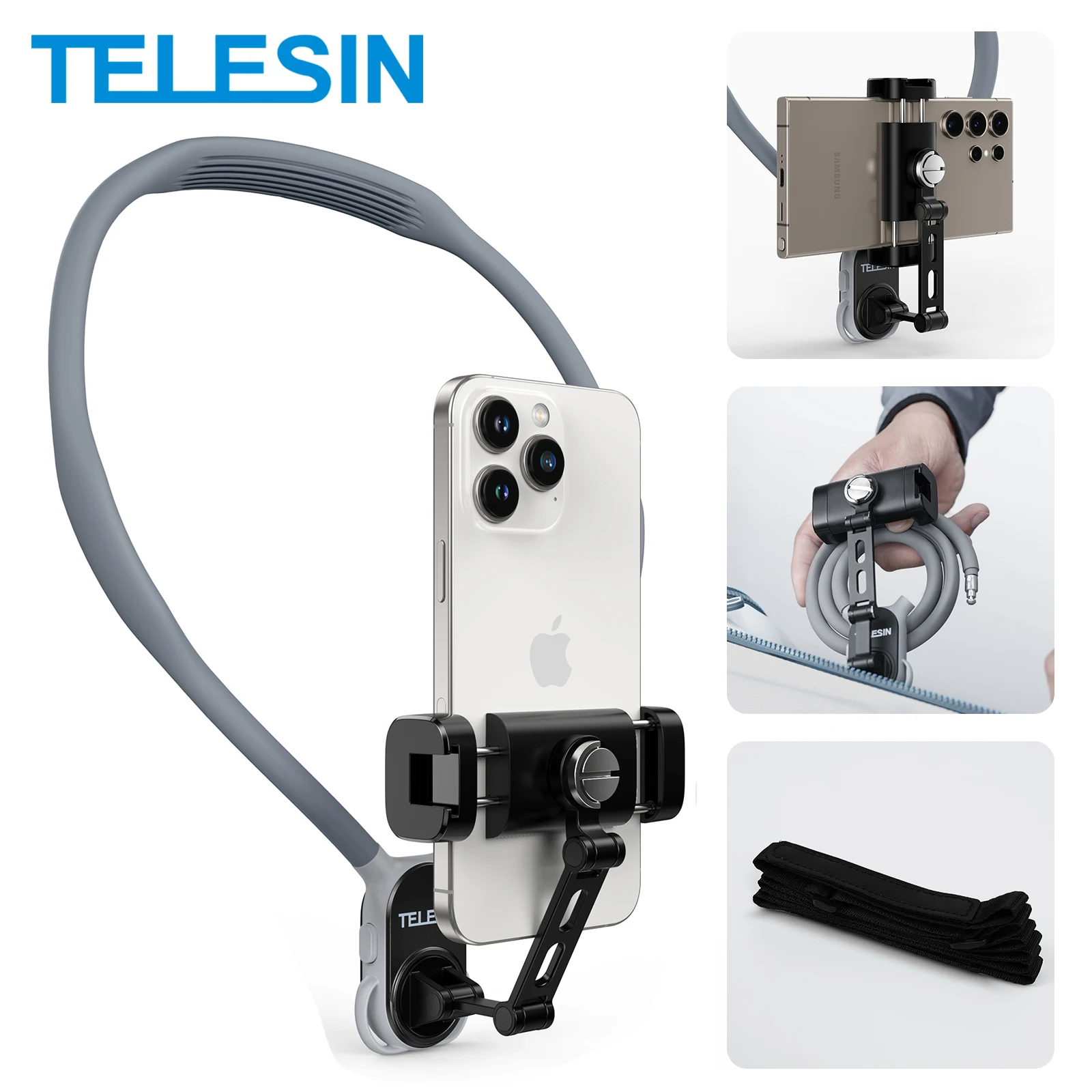TELESIN Neck Mount Phone Clip 360&deg; Rotation POV Phone Hold for Iphone 15 14 13 12 11 10 SAMSUNG HUAWEI XIAOMI Accessories phone clip