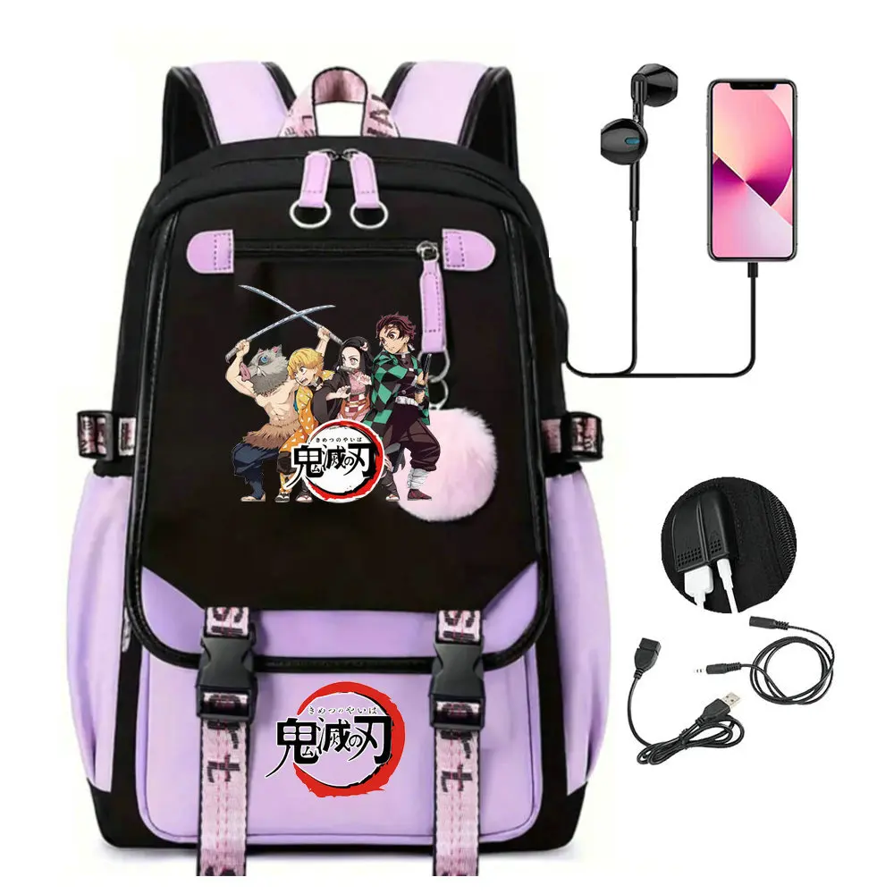 Children Students Backpack Demon Slayer Nezuko Anime School Bag For Girl Teenager Canvas Laptop Back Pack Women Rucksack Cartoon Anime Backpack