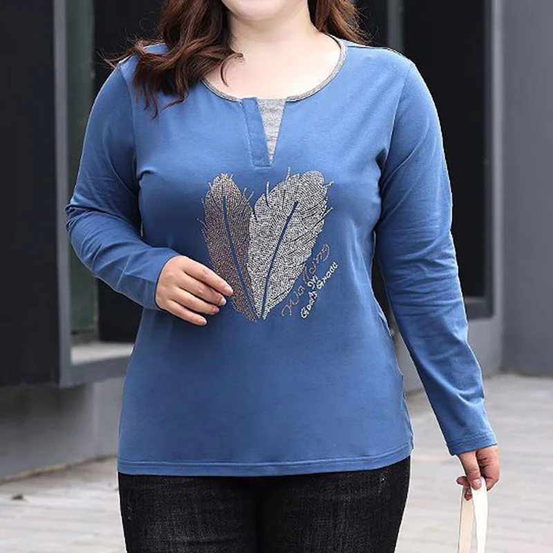 Office Lady Fake Loose Two Pieces T-Shirt Korean Crew Neck Diamonds Patchwork Long Sleeve Top Spring Autumn Plus Size Clothes