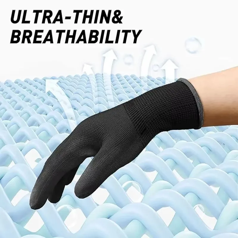 Black Nylon PU Coated Gloves Breathable Non Slip for Factory Machinery Gardening Woodworking Outdoor Safety Work Gloves 3