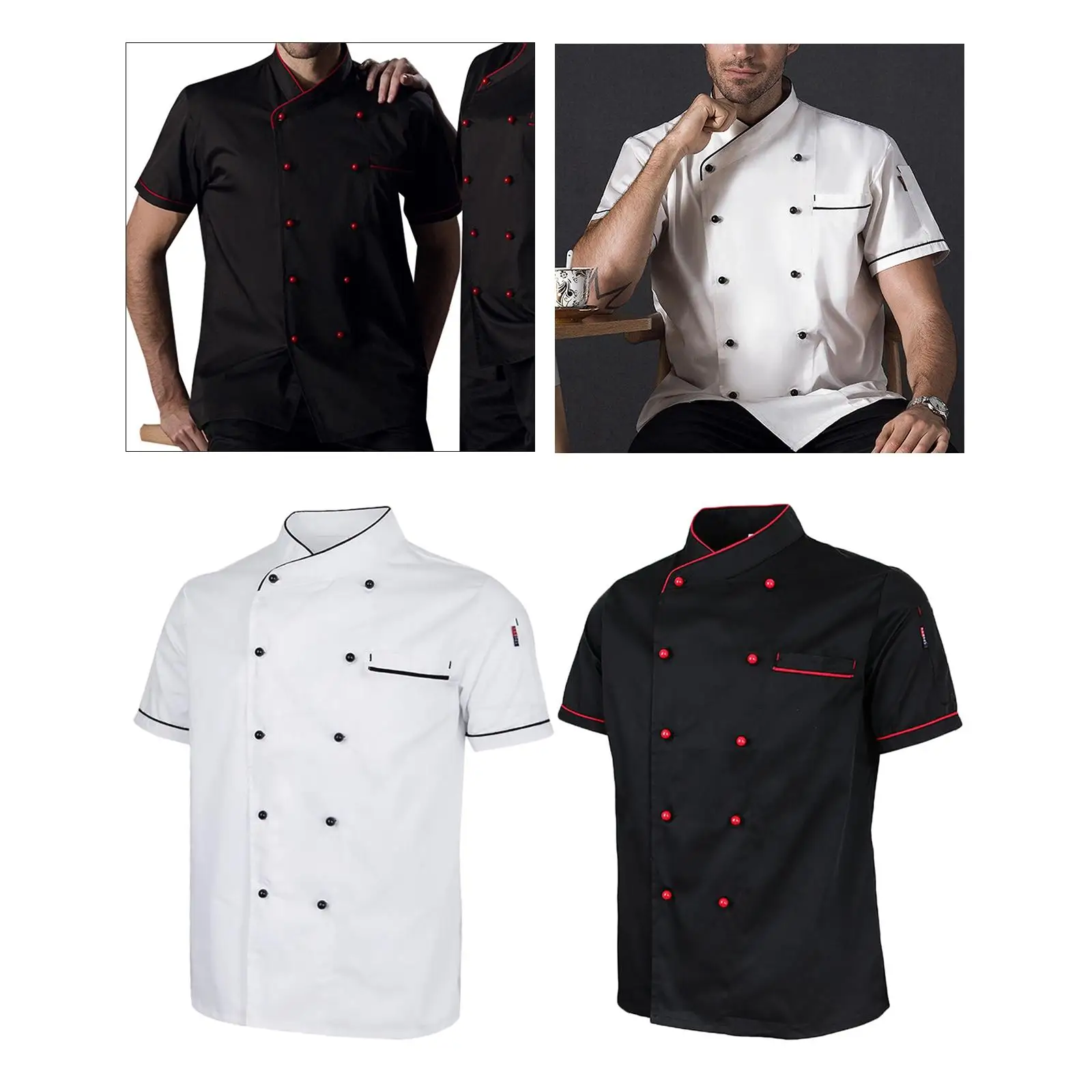 Unisex Chef Jacket Food Service Short Sleeve Breathable Executive Uniform Clothes Chef Coat for Catering Waiter Hotel Restaurant