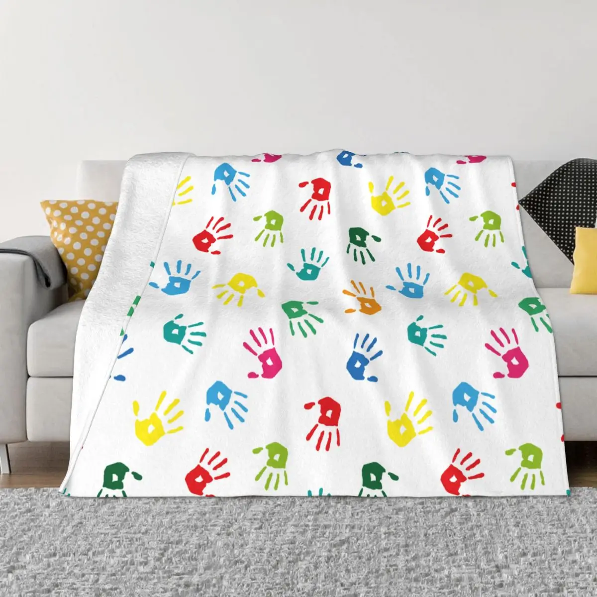 

Colorful Hand Print Blanket Fleece Winter Cartoon Cute Breathable Super Soft Throw Blanket for Sofa Outdoor Bedding Throws