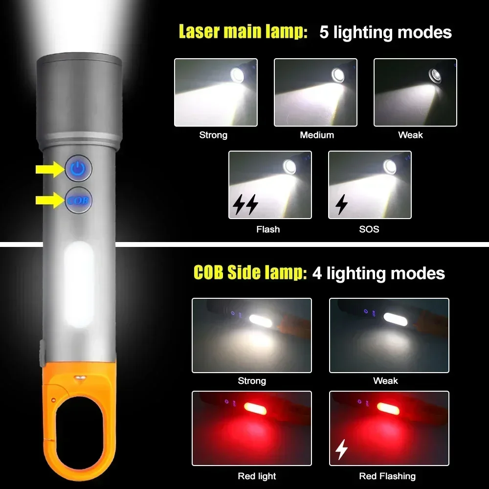 White Laser Flashlight USB Charging Portable Multifunctional Camping Light Aluminum Alloy Telescopic Zoom Three Color Torch Tent