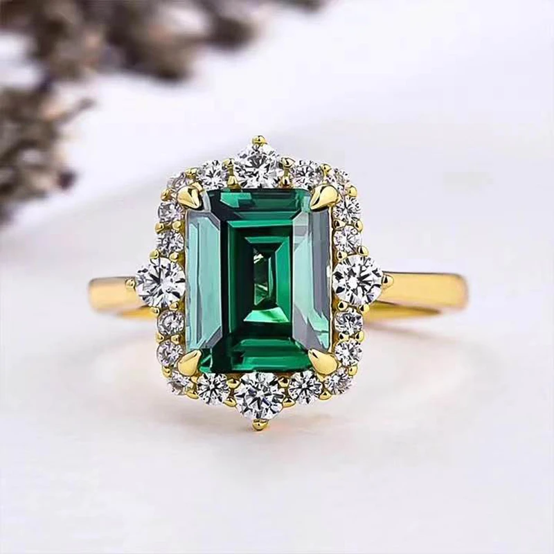 アクセサリー SMALL TILE RING / GREEN Huitan Geometric Square Green Cubic Zirconia Rings for Women