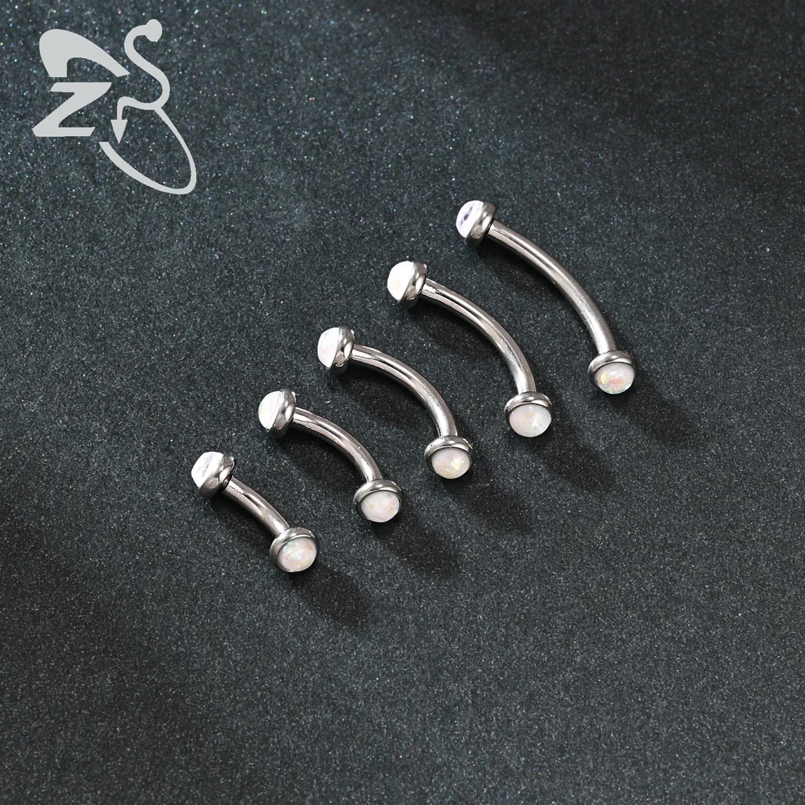 ZS 3-4pcs/Lot 14G Opal Curved Barbell Eyebrow Rings Internal Thread Eyebrow Stud Rook Daith Piercing Gold Color Lip Piercings,piercing jewelry,body piercing jewelry,body jewelry,ear piercing jewelry,body piercing earrings,metal jewelry