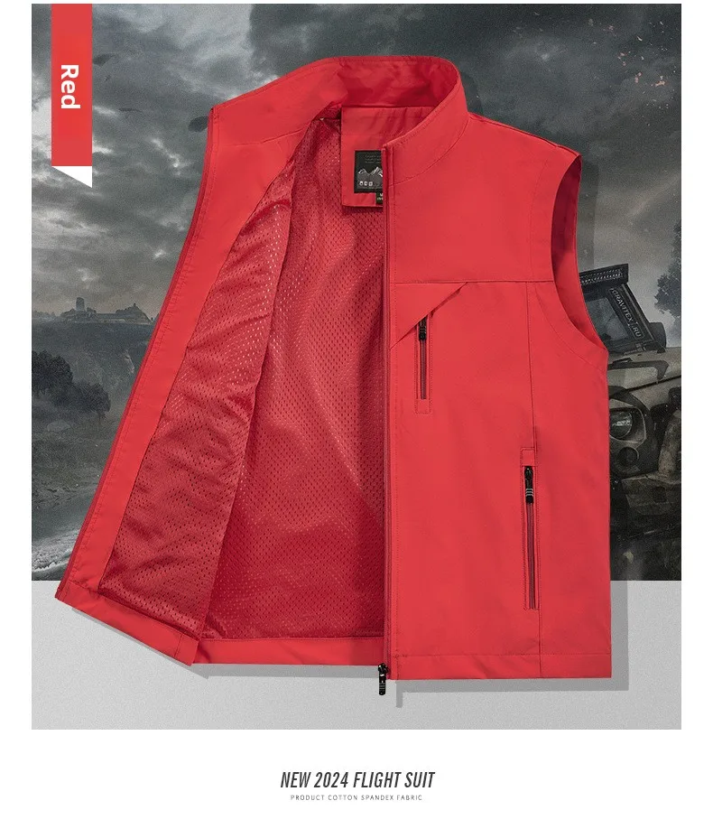 Frühlings-Sommer-Polyester-Herrenweste mit individuellem Logo und mehreren Taschen, perfekt für Outdoor-Aktivitäten und Angeln – Detail 22