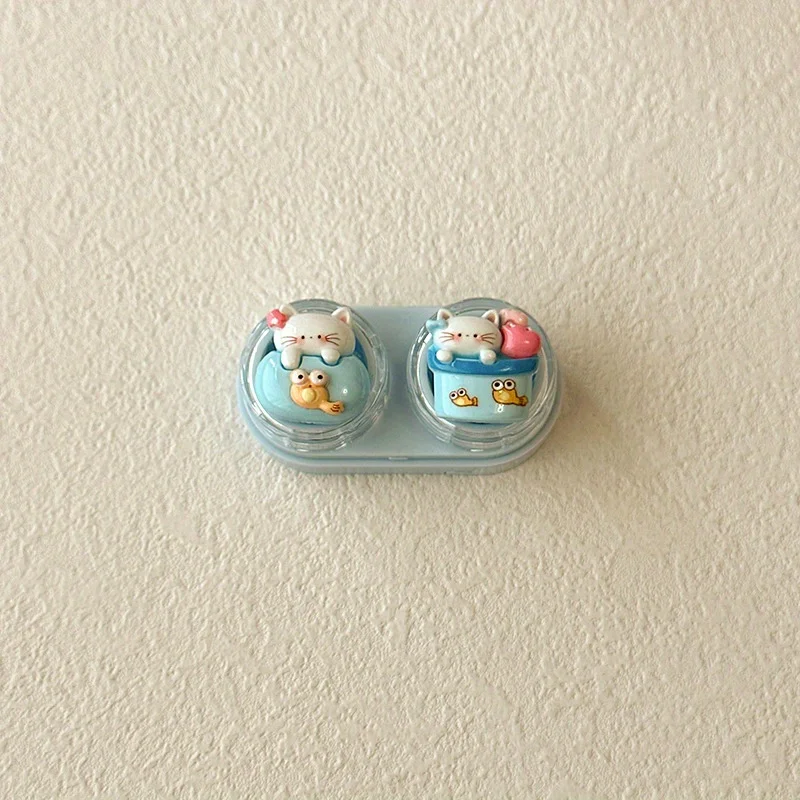 Cartoon Cat Contact Lens Case Portable Mini Drawer Plastic Travel Daily Storage for Women Girls