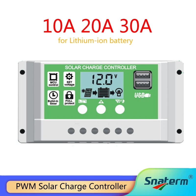 프로모션 LCD 디스플레이 태양열 충전기, 납산 배터리, 리튬 이온 PWM 태양열 충전 컨트롤러, USB 5V, 10A, 20A, 30A, 12V, 24V, 신제품